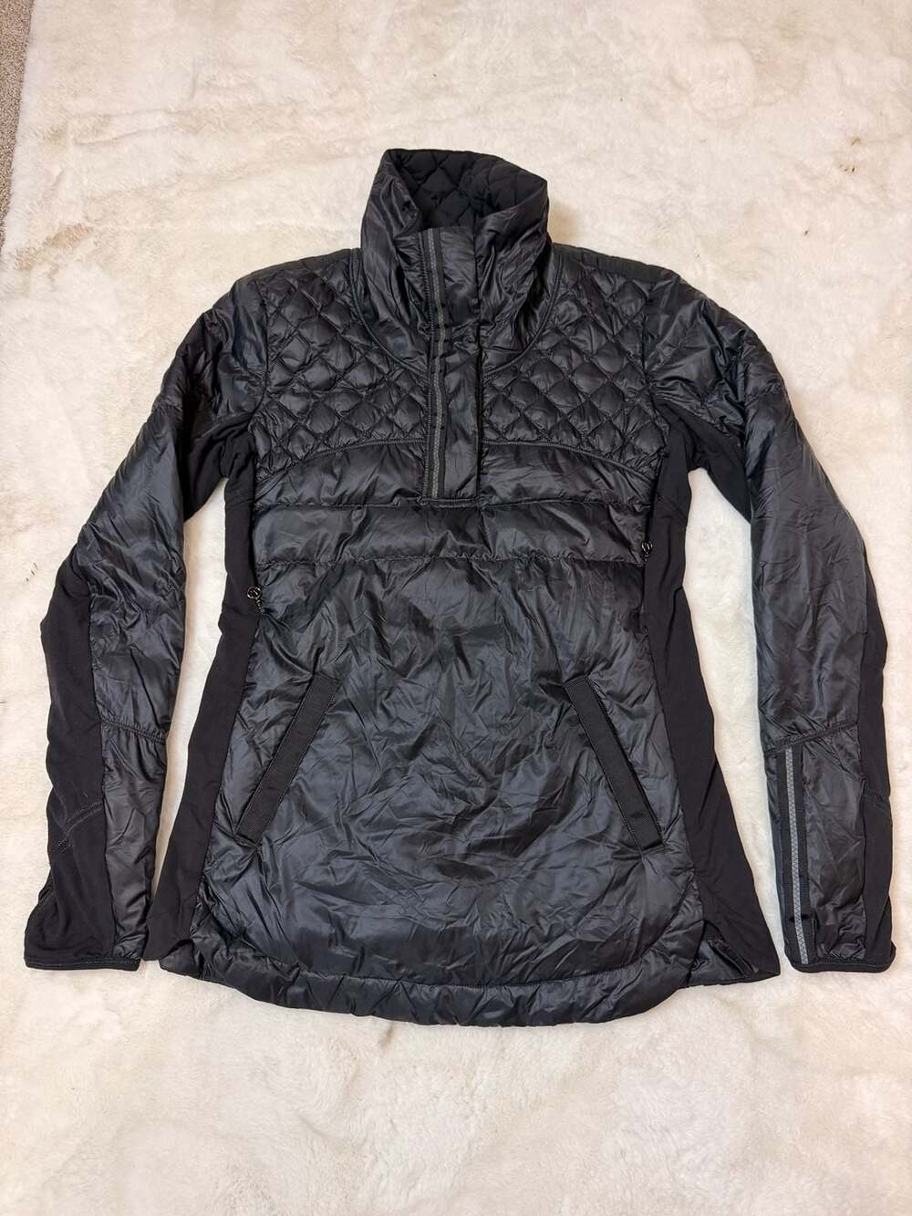 Lululemon What The Fluff Puffer Jacket Size 8 Black Goose Down Fill